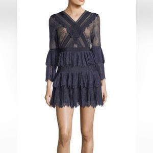 NWT! Self-portrait navy trimmed fine lace dress US size 8